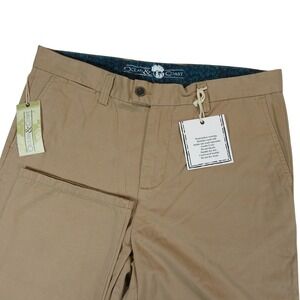 New Ocean Coast Mens Chino Pants Charleston Pant 36 x 32 Tan Cotton Flat Front